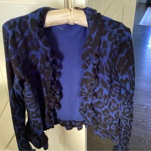 INC blue and black cropped sweater with ruffle color and sleeves size xsmall
